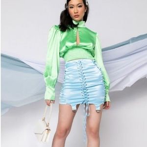 SATIN LACE UP MINI SKIRT